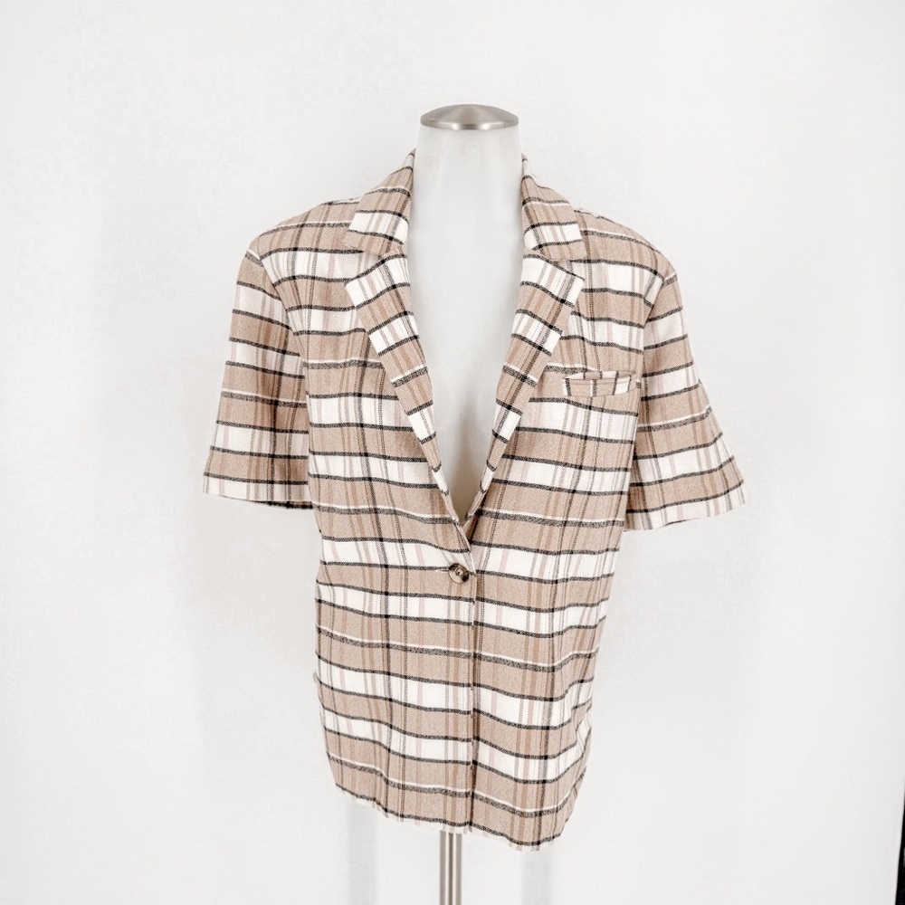 Treasure & Bond Beige Plaid Blazer
